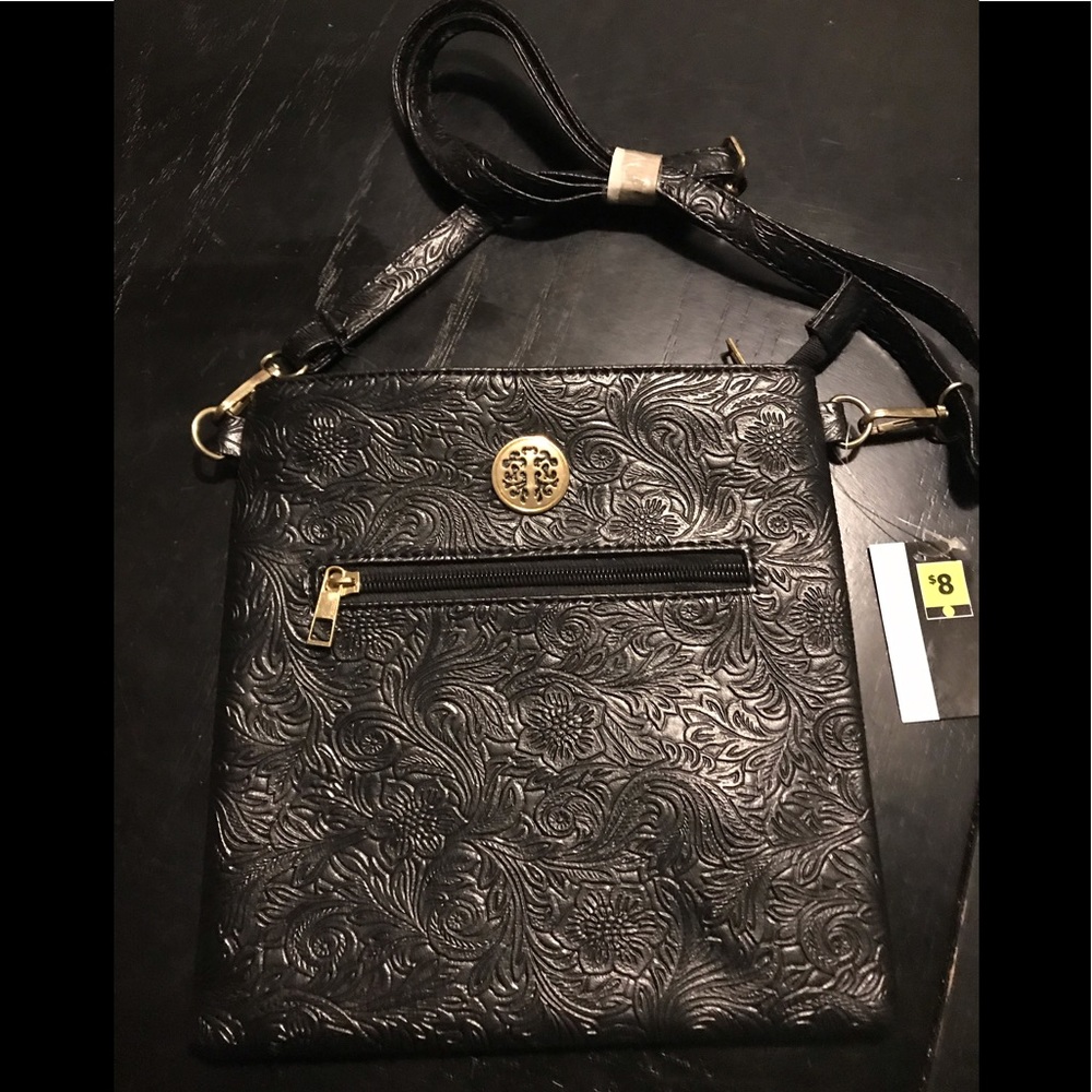 Price Firm! Black Flower Patterned Crossbody Purse